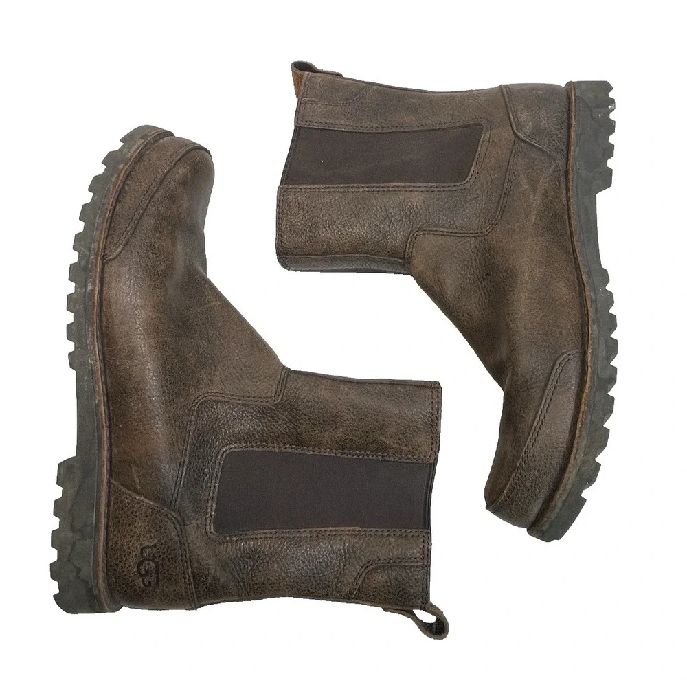 UGG Mens Herrick Chelsea Boots Dark Brown Leather Mens Size 12‎ Pull On Rugged